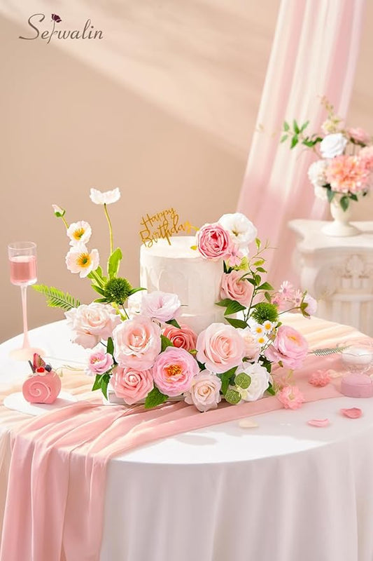 Serwalin Artificial Silk Flowers Blush Pink, Fake Flowers Stems for Wedding Bouquets DIY, Baby Shower Centerpieces, Cake Decor, Birthday Party & Home Decor (Pale Pink)