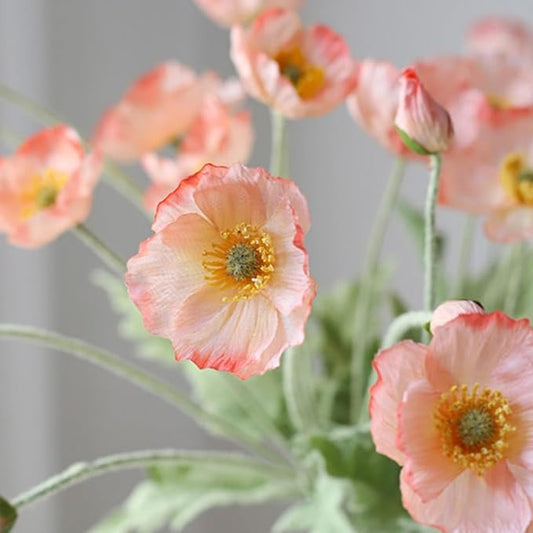 ASTRYAS Artificial Flowers 8 Stems Poppy Silk Bouquet,Fake Pooppies Flowers for Wedding, Home, Party Decoration,Table Centerpiece Arrangement(Coral Pink, 8pcs)