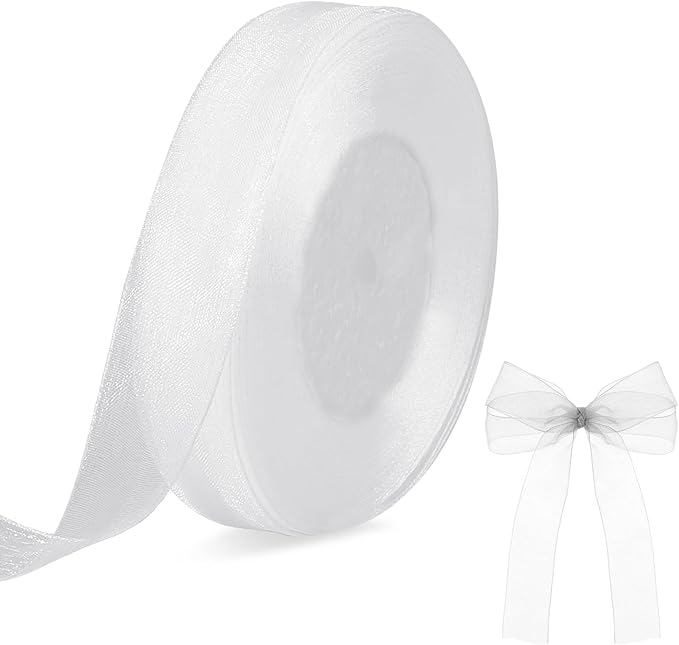 White Sheer Ribbon for Gift Wrapping, 4/5 Inch Organza Chiffon Ribbon for Flower Bouquet, 0.82 Inch Bows Crafts Gift Wrapping Wedding, Christmas, New Year Decoration (49 Yards)