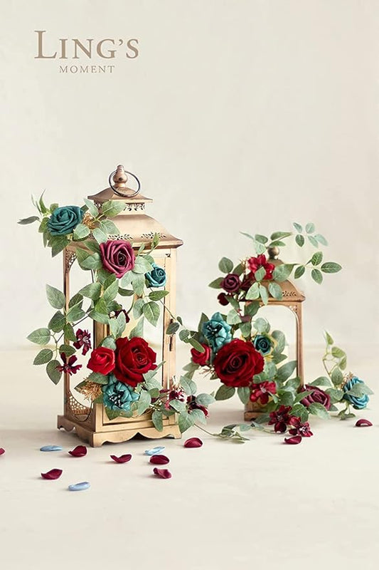 Ling's moment Artificial Wedding Flowers 1.5" Rose Buds and 2" Petite Roses 25pcs Dark Teal w/Stem for DIY Wedding Boutonniere Wrist Corsages Bouquets Centerpieces Arrangements