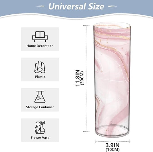 Vase Plastic Vase Elegant Cylinder Flower Vase Shatterproof Decorative Centerpiece for Home Table Office Weddings Events (11.8 x 3.9 in)