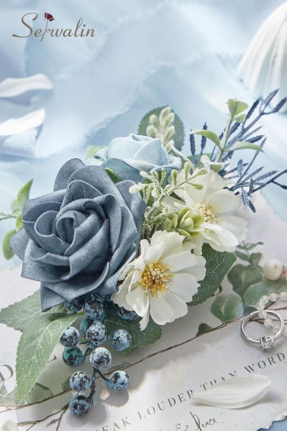 Serwalin ๐ฆ๐ฒ๐ ๐ผ๐ณ ๐ฎ Boutonniere for Men ๐ฒ-๐ณ ๐๐ป๐ฐ๐ต Corsage with Pins,Groom and Best Man Boutonnieres for Wedding Prom Ceremony Anniversary and Party Cake Topper(Dusty Blue)