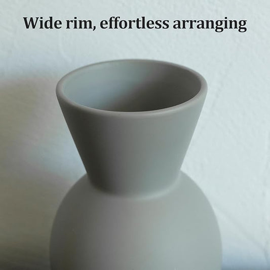 Ceramic Flower Vase Set of 3, Fake Flowers in Vase for Centerpieces with 8 Artificial Autumn Chrysanthemums Artificial Decorative Swags