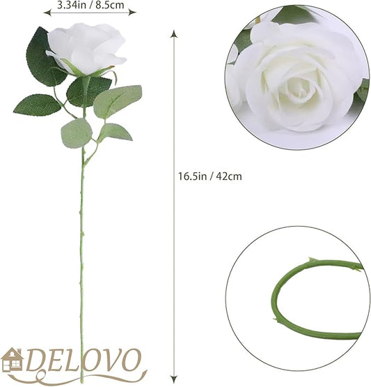 52pcs Ivory Roses Artificial Flowers Ivory White Roses Fake Flowers Silk Roses with Stems for DIY Wedding Bouquets Bridal Shower Centerpieces Arrangements Party Decorations