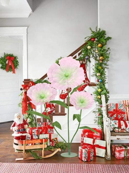 Artificial Giant Huge Flowers 5.57FT 3D Large Faux Floral Green Pink Big Flowers for Wedding Birthday Party Shop Window Display Arrangement Event Decorations