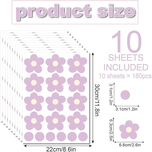 Daisy Flowers Wall Stickers – 180 Pcs Peel & Stick Removable Waterproof Vinyl Floral Wall Art Decals for Bedroom, Nursery & Playroom | A Simple Peel Brings Cheerful Pastel Charm (Soft Purple)