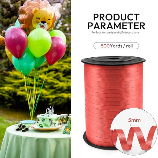 500 Yards Curling Ribbon Red, 1/5" Wide Crimped Red Curling Ribbons - Perfect for Gift Box Wrapping, Florist Flowers, Birthday Party Decorations, and Balloon String for Halloween, Christmas