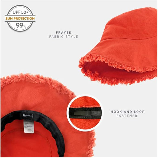 CHOK.LIDS Frayed Bucket Hats for Women Men Unisex Trendy Washed Cotton Floppy Wide Brim Boonie Outdoor Summer Beach Headwear