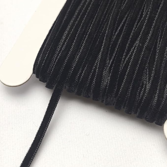 Chenkou Craft Black 25 Yards 1/8" 3mm Velvet Ribbon Lots Bulk (Black, 1/8"(3mm))