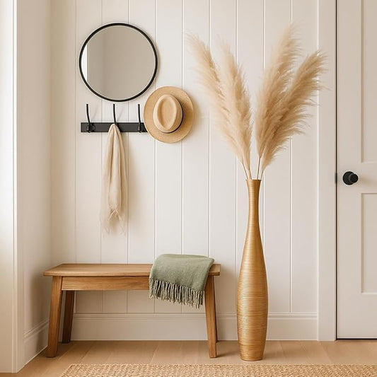 Leewadee Large Gold Home Decor Floor Vase - Wooden 34 inch Tall Farmhouse Decor Flower Holder for Fake Plant and Pampas Grass