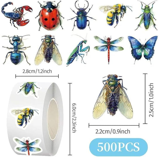1000 Pcs Insect Animals Stickers for Kids Classroom Boys Girls School Adults. 2 Roll 1 Inch Bug Stickers Bulk Gift Party Favors. Scrapbook Nature Sticker Packs for Water Bottles Phone Case Laptop