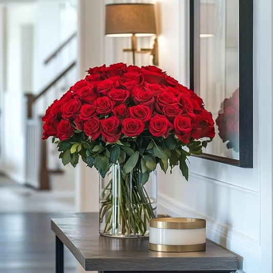 GlobalRose Fresh Cut Red Roses - 50 (2 Bundles of 25) - Real Fresh Flowers Bouquet for Mother's Day, Birthday, Anniversary, Bridal Shower, or Home Decor - Flowers Delivery Gift