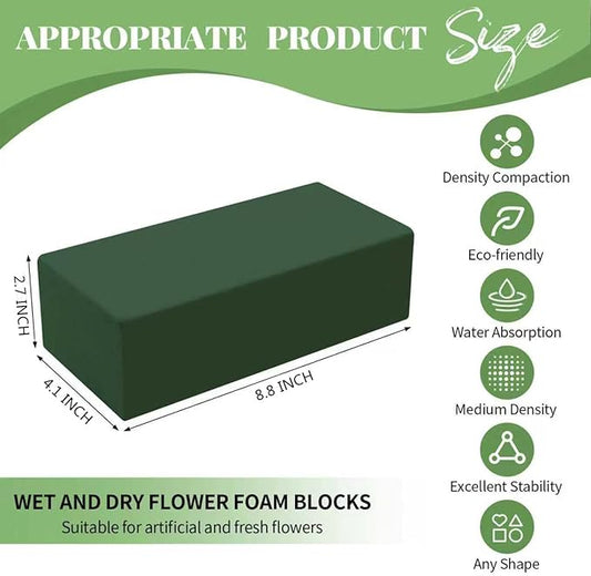 Aktor 24 Pcs Floral Foam Blocks for Fresh & Artificial Flower Arrangement, 8.8” x 4.1” x 2.7” Green Wet Foam for Wedding, Birthdays, Home, Office, and Garden Decorations