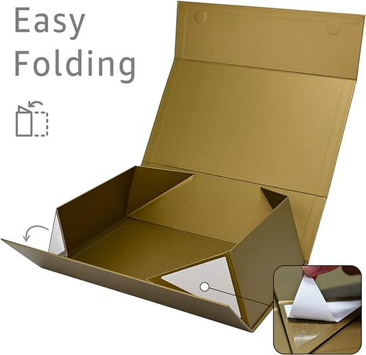 LIFELUM Magnetic Gift Boxes 5 Pack 13.85 x 8.35 x 4.45 inch Rectangle Collapsible Boxes with Lids and Ribbon,Card,Shredded Paper Filler Gift Boxes for Presents,Christmas,Birthdays