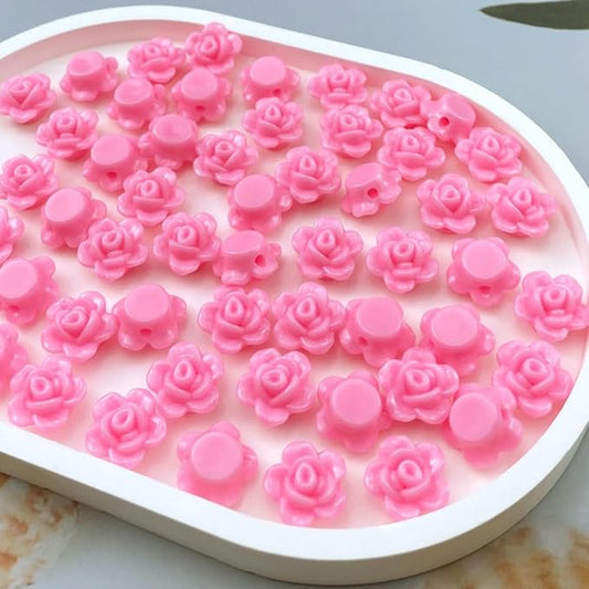 200pcs Acrylic Rose Flower Beads Candy Color Flat Back Spacer Beads Loose Pastel Colorful Decor for DIY Crafts Jewelry Making Bracelet Necklace Earrings(Deep Pink)