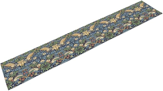 William Morris Floral Table Runner, Vintage Flowers Botanical Printed Table Runner for Home Kitchen Dining Table Decoration,13x60 Inch Strawberry Thief