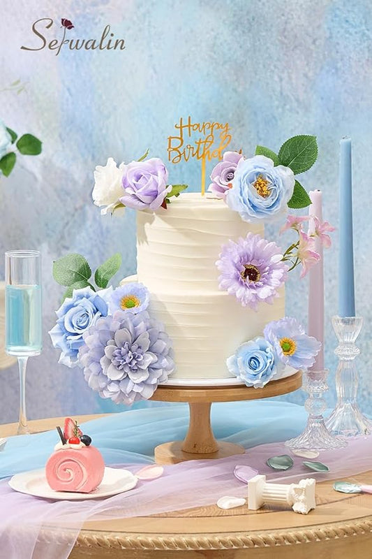 Serwalin Artificial Blue & Purple Flowers, Silk Fake Flowers for DIY Wedding Bouquets Cake Flowers, Table Centerpieces Baby Shower Birthday Party Home Decorations