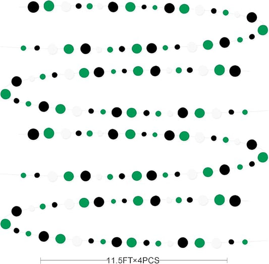 46 Ft Black Green Party Decorations Polka Dots Garlands Green and Black White Hanging Paper Circle Dots Streamer for Birthday Graduation Wedding Baby Shower Soccer Video Game Party Decoration Supplies