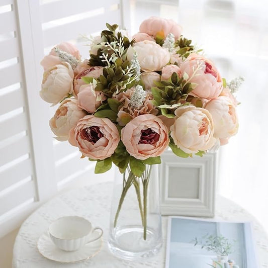 2 Packs Artificial Peony Flowers Silk Peonies Fake Flower Bouquet Arrangements for Home Wedding Party Decoration (Light Pink)