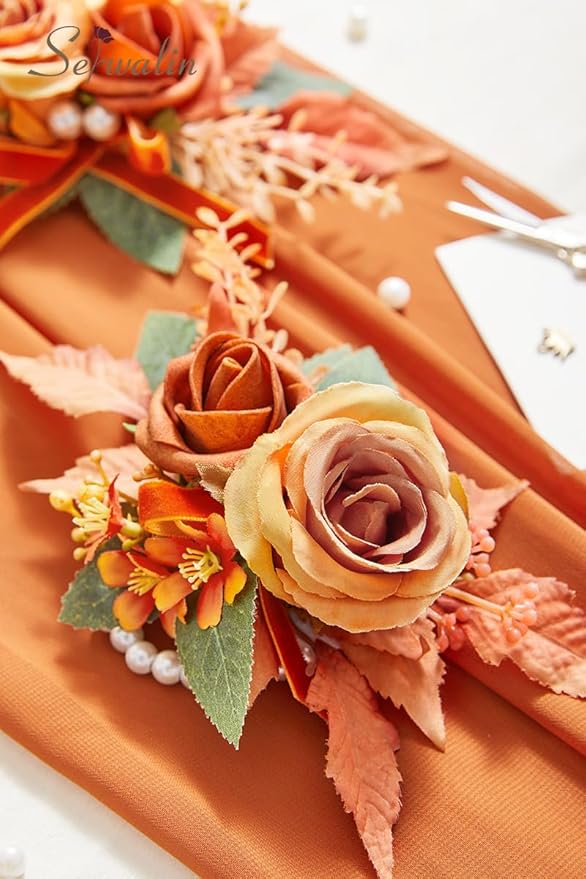Serwalin Orange Corsage and Boutonniere Set ๐ฎ๐ฅ๐๐จ, ๐ฒ-๐ณ ๐๐ฃ๐๐ Boutonniere and Wrist Corsage Wristband Prom Flower Wedding Flowers Accessories Prom Suit Decorations Cake Topper