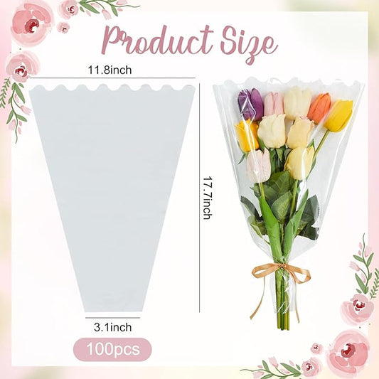 BEISHIDA 100 PCS Clear Flower Bouquet Bags Cellophane Flower Sleeves Plastic Wrapping Bags for Florist Bouquet Supplies Mother's Day Valentine's Day (Transparent,18 x 12 inch)