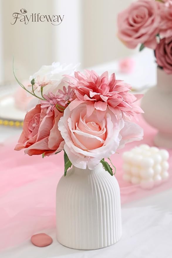Artificial Flowers, 2PCS Silk Pink Flowers for DIY Wedding Bridal Bouquets, Fake Cake Flowers for Centerpieces,Baby Shower, Table Arrangement, Home Party Decorations