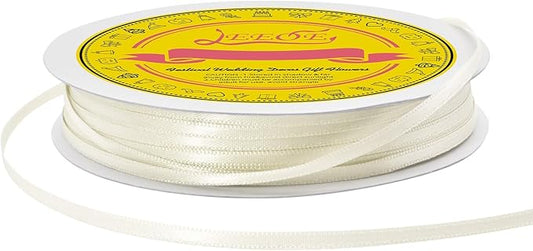 Double Face Ivory Satin Thin Ribbon 1/8 inch X 100 Yards Polyester Ivory Ribbon for Gift Wrapping Very Suitable for Weddings Party Hair Bow Invitation Decorations and More