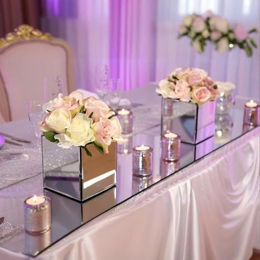 Set of 6 Mirrored Square Glass Vases 4" x4" x4", Silver Flower Vases for Centerpieces, Square Glass Cube Vase Candle Holder for Wedding, Party, Home Office Decoration