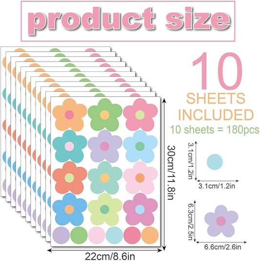 Daisy Flowers Wall Stickers – 180 Pcs Peel & Stick Removable Waterproof Vinyl Floral Decals for Bedroom, Nursery & Cozy Corners | A Simple Peel Turns Walls into a Spring Bloom Retreat (Colorful)