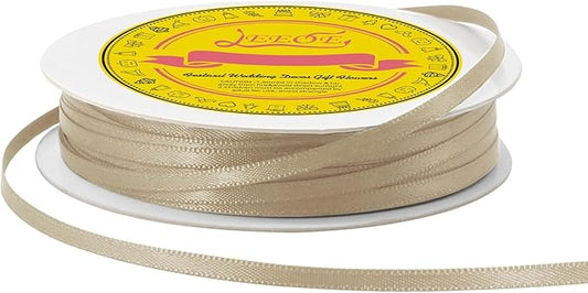 Double Face Tan Satin Thin Ribbon 1/8 inch X 50 Yards Polyester Tan Ribbon for Gift Wrapping Very Suitable for Weddings Party Hair Bow Invitation Decorations and More