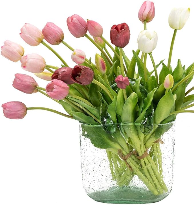 15pcs Artificial Tulips Flowers, Real Touch Latex Bouquet, Fake Tulips for Office Wedding Party Home Kitchen Garden Decoration(Light Purple,15pcs)