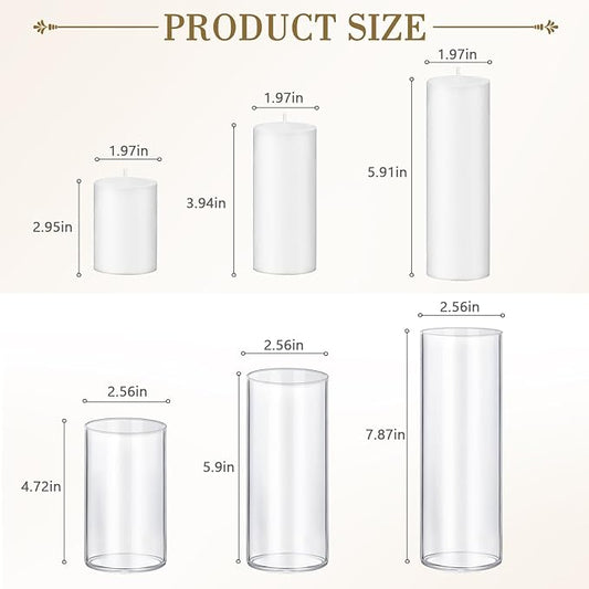 72 PCS White Pillar Candles with Glass Candle Holders Clear Hurricane Candle Holders Glass Cylinder Vases for Centerpieces Wedding Party, Event, Home Office (36 Candles+36 Candle Hoders)