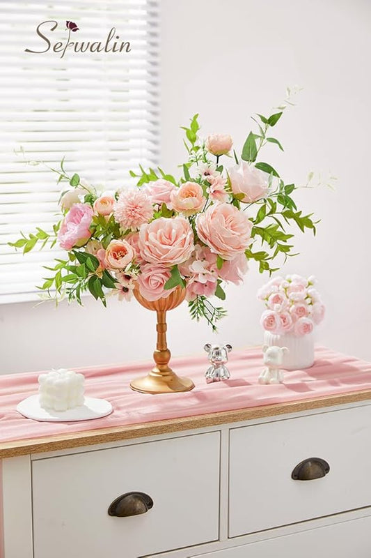 Serwalin Artificial Flowers Pink Flowers Fake Silk Flowers Wedding Cake Flowers for Wedding Bouquets Table Centerpieces Spring Decor Party Baby Shower Decoration