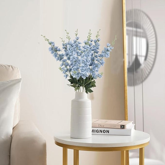 8PCS Dusty Blue Delphinium Artificial Flowers 33.5'' Faux Delphinium Stems Larkspur Silk Flowers for Wedding Table Centerpieces Home Garden Decor(Dusty Blue)