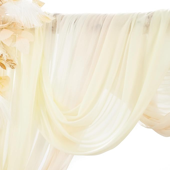 Wedding Arch Flowers Kit Pack of 5,2pcs Boho Artificial Floral Swag Arrangement and 3pcs Fabric Drap for Wedding Flower Arch Decor Ceremony Arbor Reception (Beige)