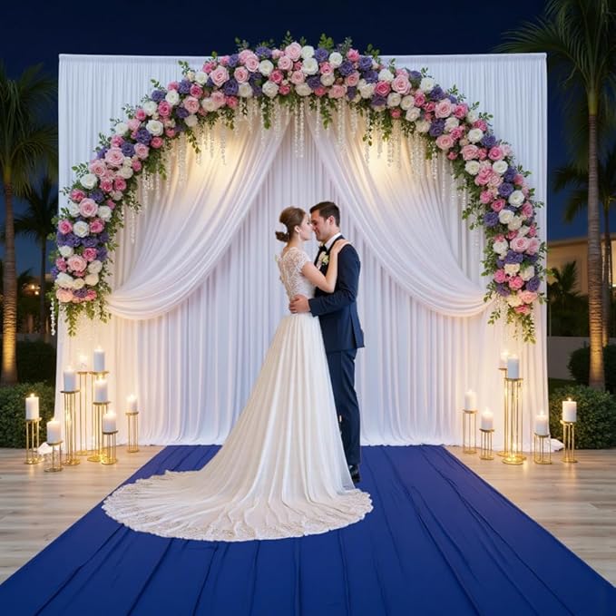 PartyVillage 50ft×15ft White Backdrop Curtain for Wedding Parties, 10 Panels Wrinkle Free 15 FT Long Polyester Photo Backdrop Drapes Back Drop Cloth for Birthday Photography Background
