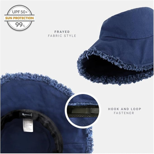 CHOK.LIDS Frayed Bucket Hats for Women Men Unisex Trendy Washed Cotton Floppy Wide Brim Boonie Outdoor Summer Beach Headwear