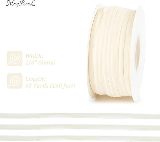 MAYREEL 1/8 Inch Ivory Velvet Ribbon Thin Cream Vintage Ribbon for Wedding Invitations Crafts Gift Wrapping Party Favor Boxes 50 Yards