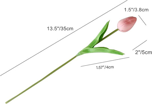 Mandy's Artificial Tulips 20 Stems Dusty Pink PU Faux Flowers for Thanksgiving and Christmas Decorations Wedding Home Decor 13.5 Inch