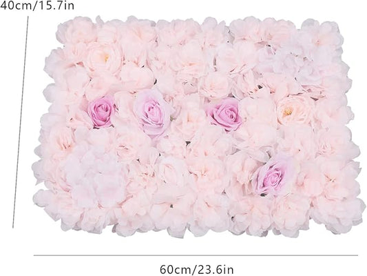16"x 24" Artificial Flower Wall Panels,Flower Wall Mat Silk Flower Panels for Outdoor Garden Backyard Fence Fence Privacy Screen and Indoor Wall Decor (4Pcs Rose+Light Pink+Champagne)