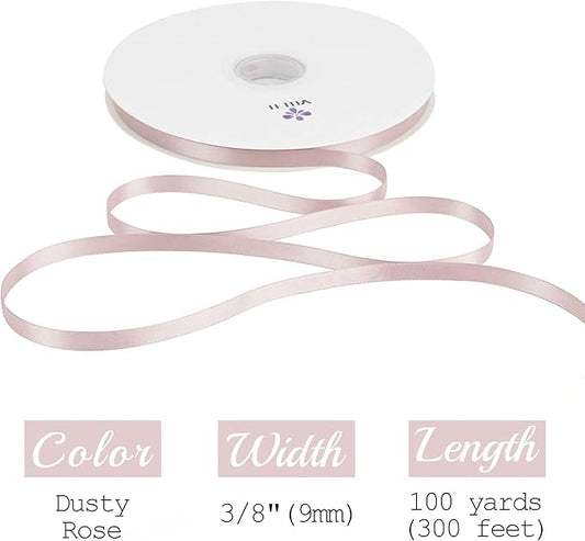 MEEDEE Dusty Rose Satin Ribbon 3/8 Inch Dusty Rose Ribbon Double Faced Pink Satin Ribbons Crafts Silk Ribbons for Gift Wrapping, Card Making, Lei Making, 100 Yards
