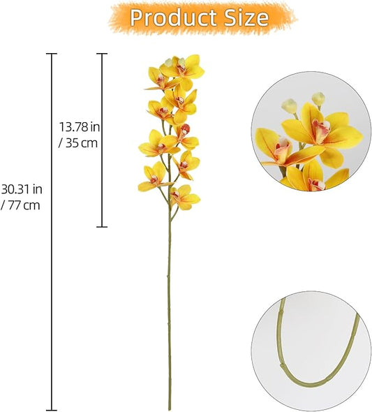 IPOPU Yellow 5 Pcs Artificial Orchids That Look Real Real Touch Latex Orchid Fake Flowers for Living Room Bathroom Kitchen Wedding and Engagement Centerpiece Arrangement