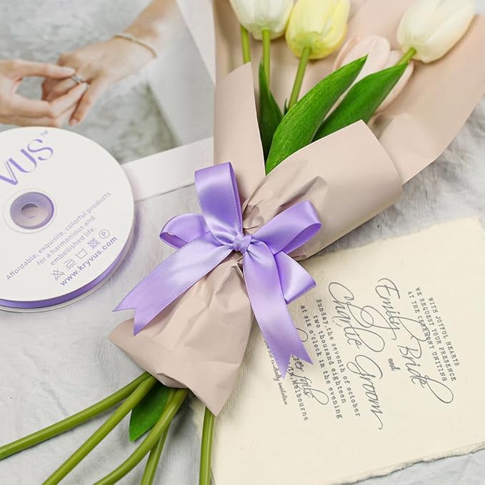 Lilac Satin Ribbon, Double Faced 7/8 Inch X 25 Yards Lilac Ribbon, Premium Satin Ribbon for Gift Wrapping, Crafts, Hair Bow Making, Sewing, Flower Bouquet, Wedding Party Decor