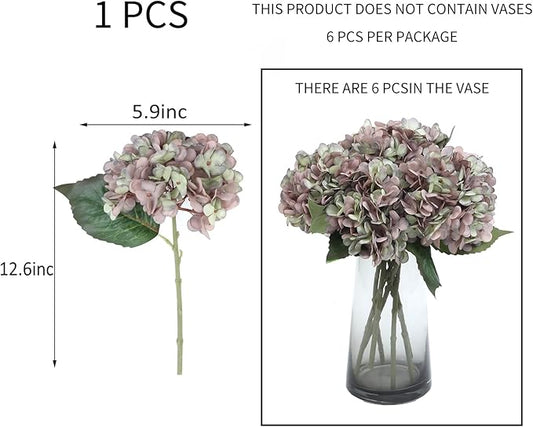 Kimura's Cabin 6pcs Fake Hydrangea Flowers Vintage Artificial Silk Hydrangea Bouquets with Stems Faux Hydrangeas for Wedding Party Home Table Core Decoration (Green Purple, Pack of 6)