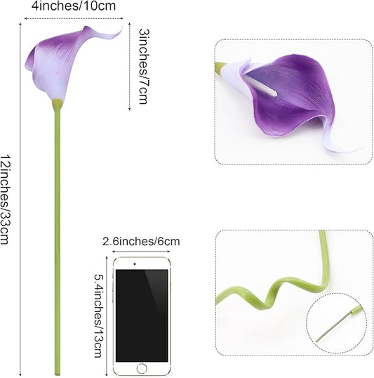 SITUMEIZI 24 PCS Purple Fake Flowers Artificial Calla Lily Silk Flowers Real Touch for Mother's Day Easter Home Kitchen Decor Wedding Bouquet Office Spring Decoration