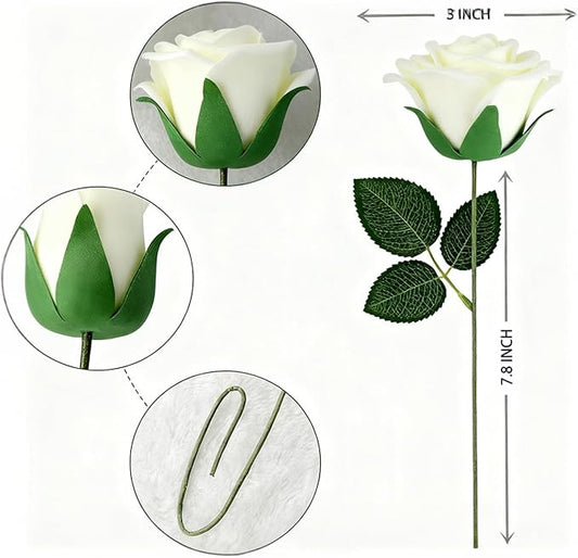 60Pcs Artificial Rose Flowers, Real Looking Fake Roses for Decorations, Foam Rose Bulk with Stems for DIY Wedding Bouquets Floral Arrangements Bridal Shower Party Home Decor (60, Cream)