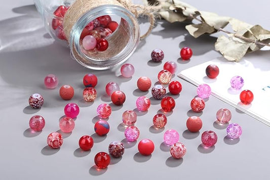 DUQGUHO 8mm Red Beads for Jewelry Making Red Glass Beads for Bracelets Crystal Glass Round Beads Bulk Bead Bracelet Kit 360PCS