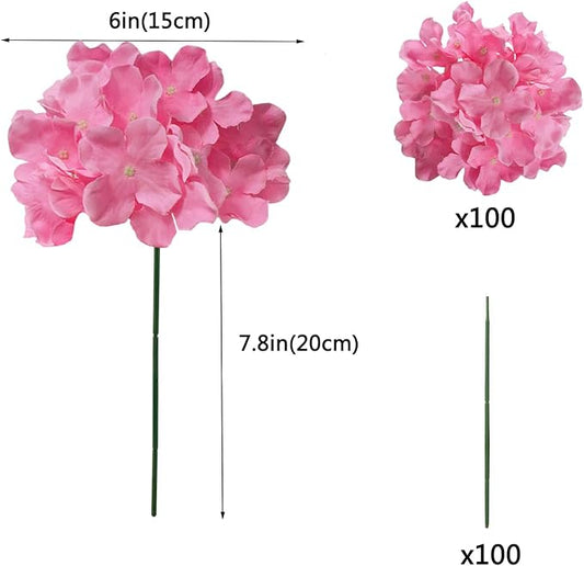 100PCS Artificial Hydrangea Flowers, Fake Flowers Silk Hydrangea Full Flowers Heads with Stems for Wedding Home Party Shop Baby Shower Decor (Bubble Pink)