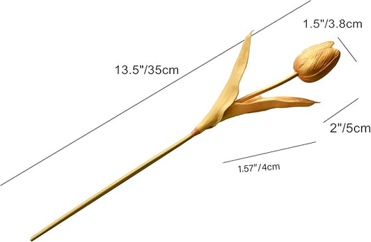 Mandy's Artificial Tulips 12 Stems Fully Gold PU Faux Flowers for Thanksgiving Christmas Decorations Wedding Home Decor 13.5 Inch
