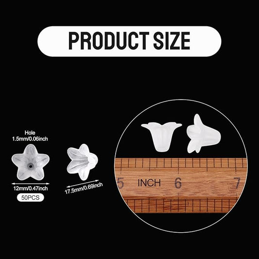 Crafans 50Pcs Acrylic Trumpet Flower Beads Caps Frosted White Flower Charms Bell Floral Pendants Floral Spacer Beads End Caps for Angel Wing Charms Jewelry Making Supplies